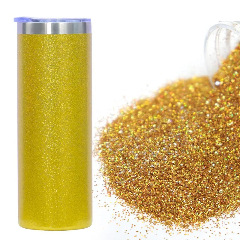 GLITTER Straight Skinny Tumbler with Straw and lid, Sublimation Blank, 20oz, Double Walled, Stainless Steel