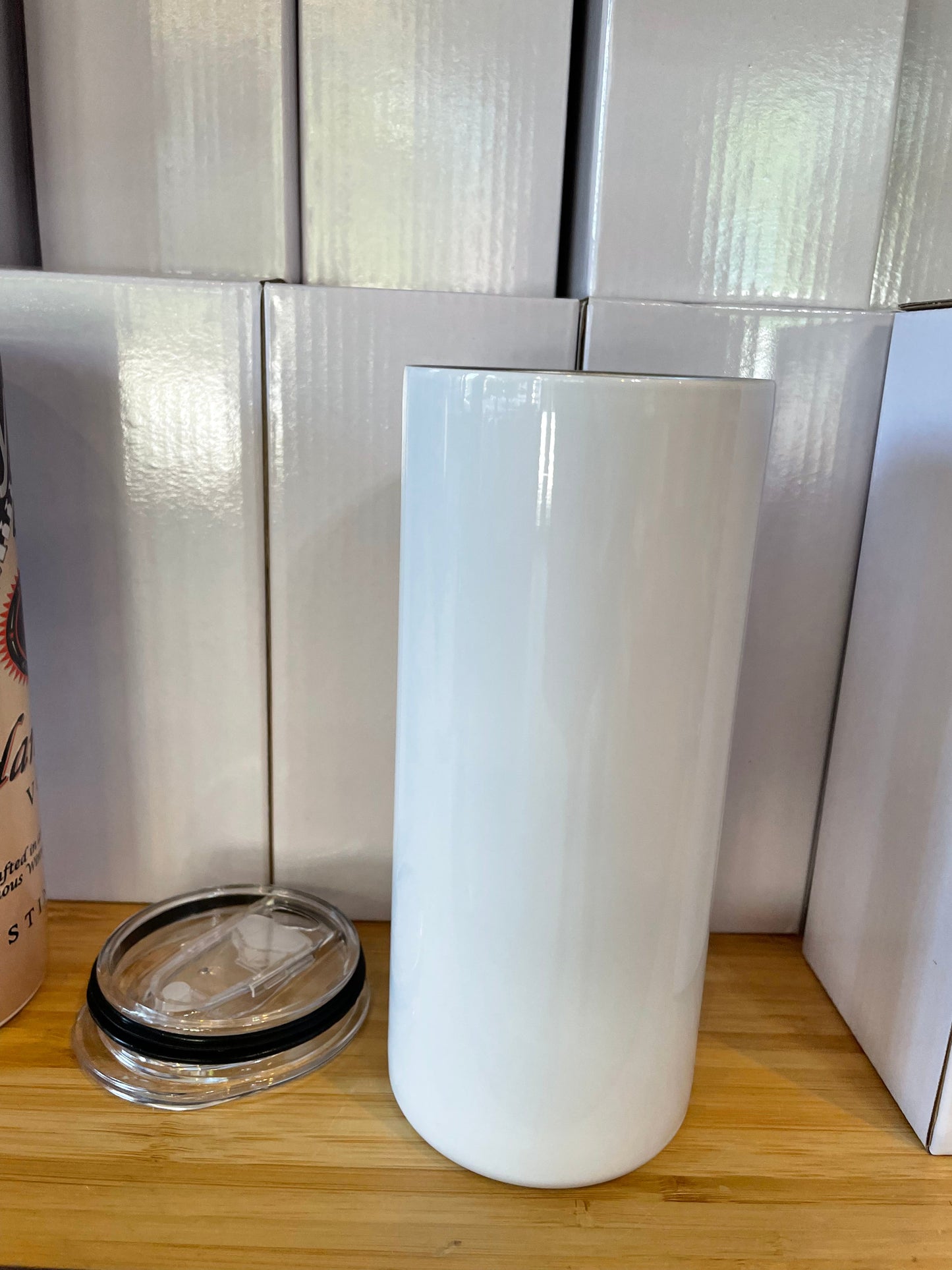 White Straight Skinny Tumbler with Straw and lid, Sublimation Blank, 15oz, Double Walled, Stainless Steel