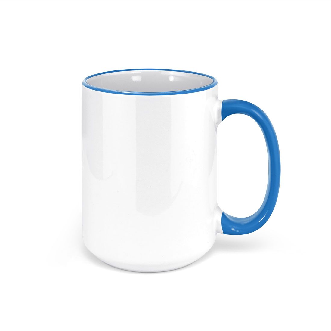 White Ceramic Sublimation Coffee Mug with Colored Rim/Handle - Light Blue - 15oz.