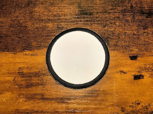 Sublimatable Patch with Adhesive & Black Border 2" Round Sublimation