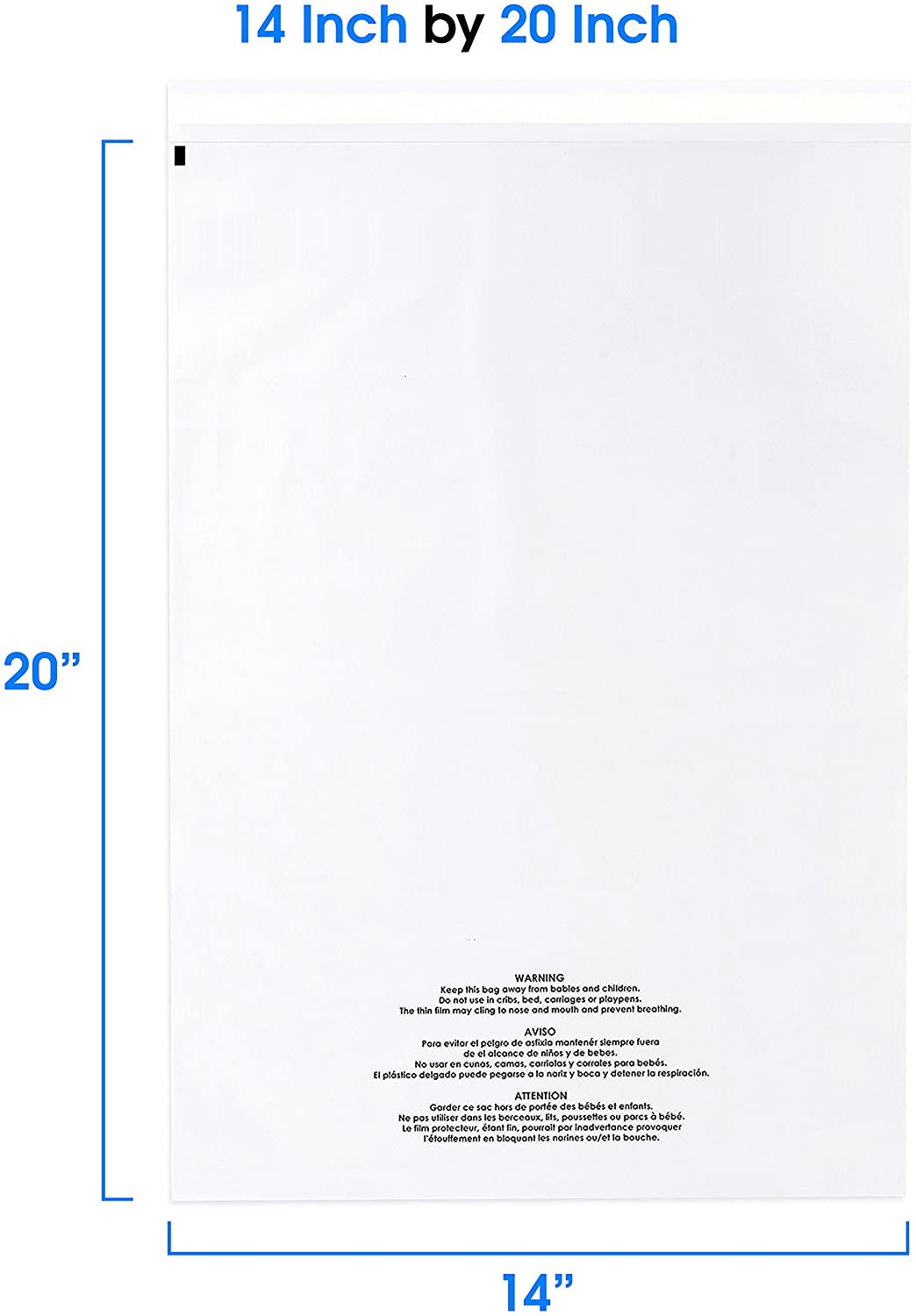 Self Seal Clear Poly Bags with Suffocation Warning for Packaging, Clothes & FBA - Permanent Adhesive 14x20