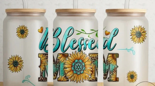 UV DTF Printed Sticker wrap for 16oz Libby glass- Blessed mom