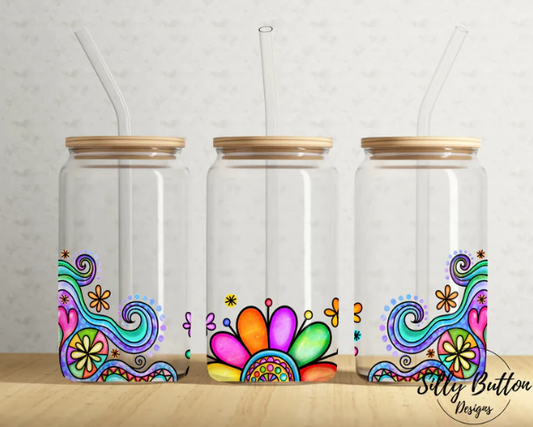 UV DTF Printed Sticker wrap for 16oz Libby glass- Colorful Doodle