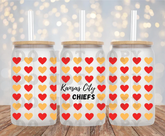 UV DTF Printed Sticker wrap for 16oz Libby glass- Kansas City Chiefs