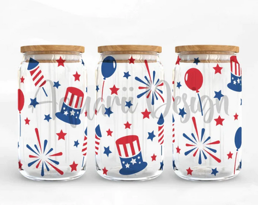 UV DTF Printed Sticker wrap for 16oz Libby glass- 4th of july fireworks