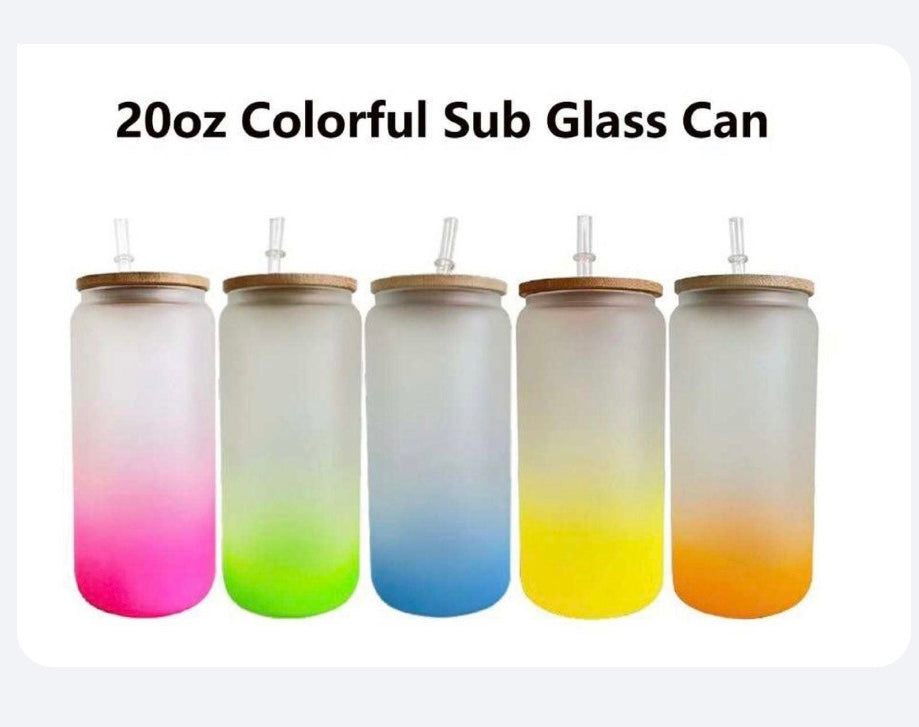 Sublimation 20oz non Tampered Mason Jar with Bamboo Lid and Straw, Gradient Glass Tumblers
