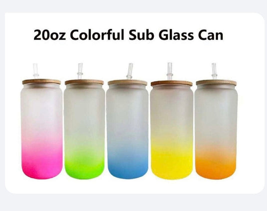 Sublimation 20oz non Tampered Mason Jar with Bamboo Lid and Straw, Gradient Glass Tumblers