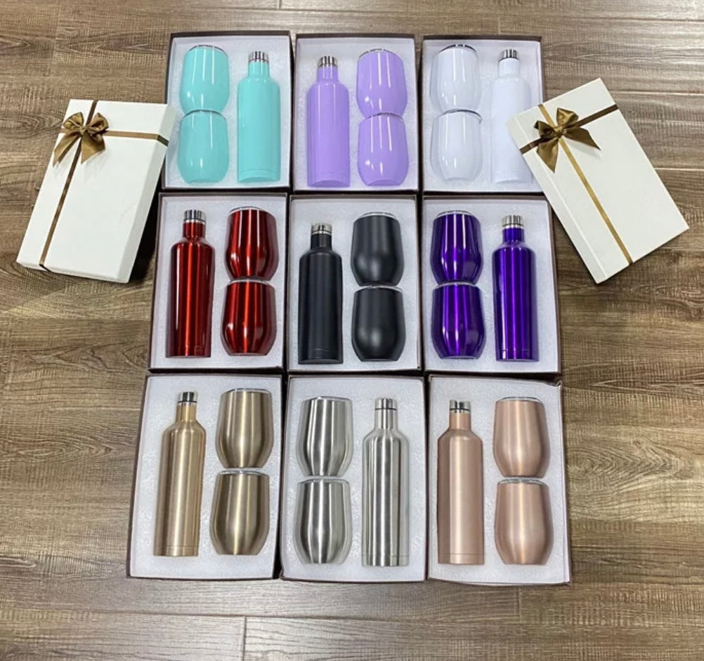 Wine gift set 17oz Stainless Steel Wine Bottle Set 17oz wine Bottle with two 12oz glasses tumblers gift sets